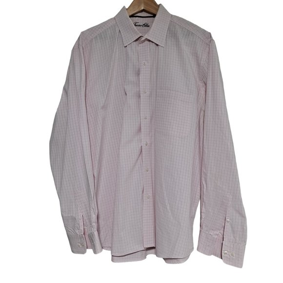 Tasso Elba Shirt Men Size Extra Large 17-17.5 Gingham Long Sleeve Button Up Offi - Picture 1 of 9